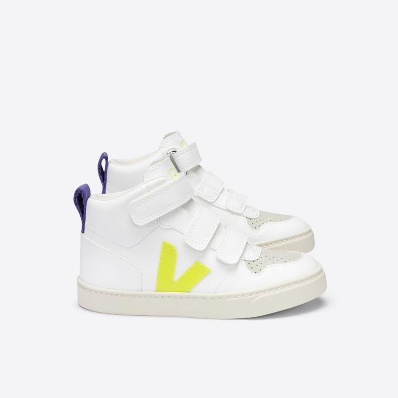 Tenis Veja Niños Outlet - V-10 Mid Zapatillas Blancas Moradas ES3038084